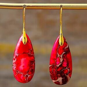 Handcrafted Imperial Red Natural Stone Earrings Gold